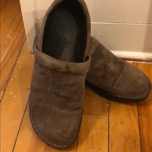 Grey brown suede nurse clog